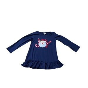 Navy Blue Kids Long Sleeve Top with Santa Design